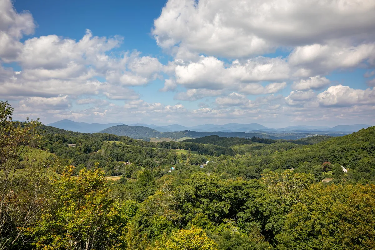 Rolling green hills and distant mountains stretch out beneath a wide, open sky. The scene invites exploration, be it hiking, photography, or simply taking in the peace and grandeur of the landscape. Wildflowers and native vegetation add color and texture to the foreground.